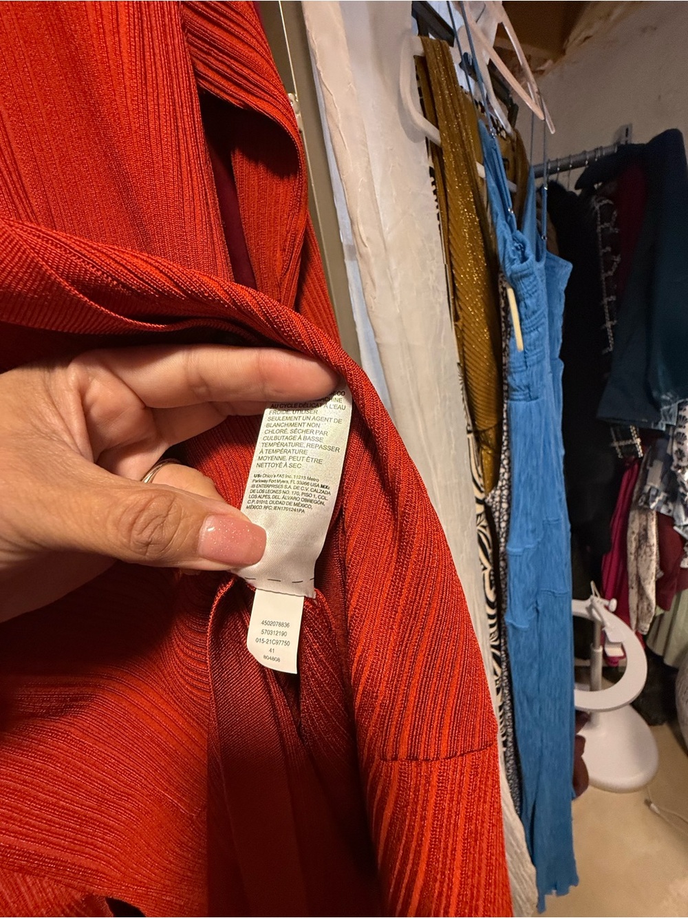 Chico's Long Ribbed Button-Front Cardigan in Rust Orange - Picture 7 of 9